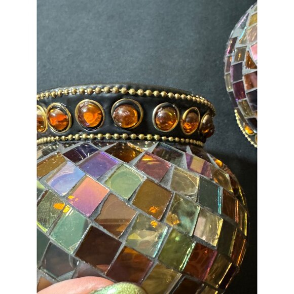 Party Lite Mosaic Glass Candle Holders With Gemstone Accents - Set Of 2 - Picture 4 of 5